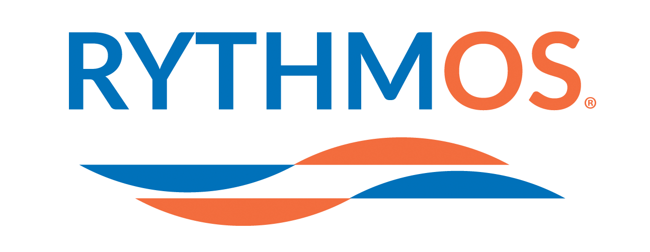 Blue and orange Rythmos logo