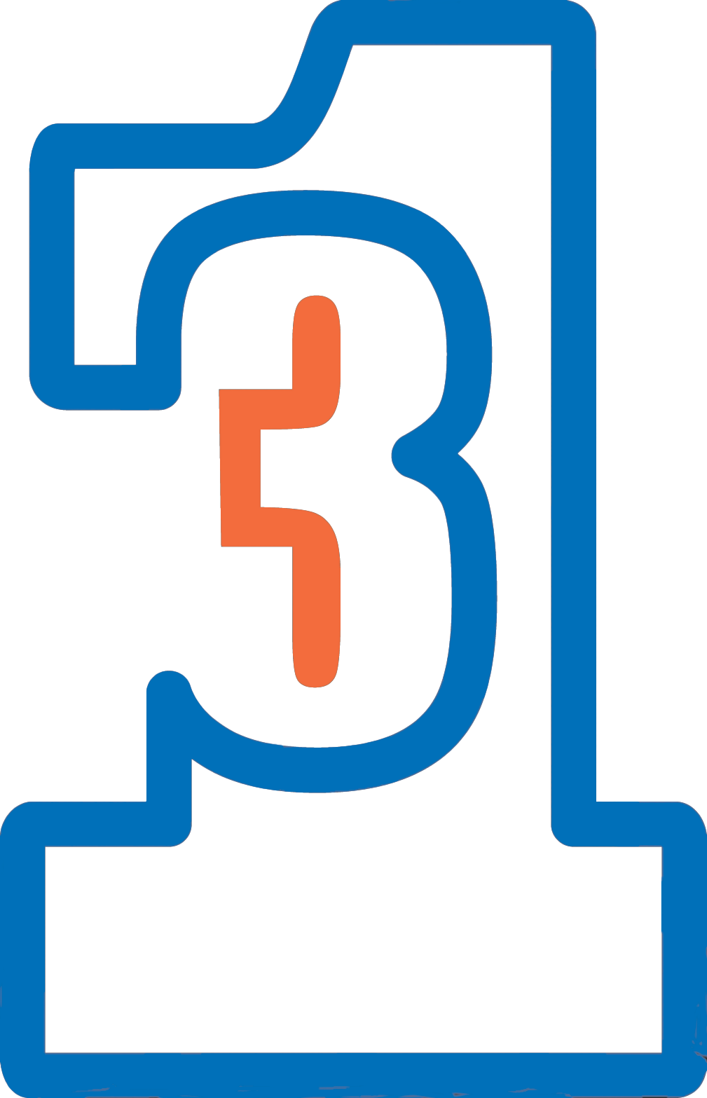 Icon with the number 3 inside of the number 1 to represent 3-in-1